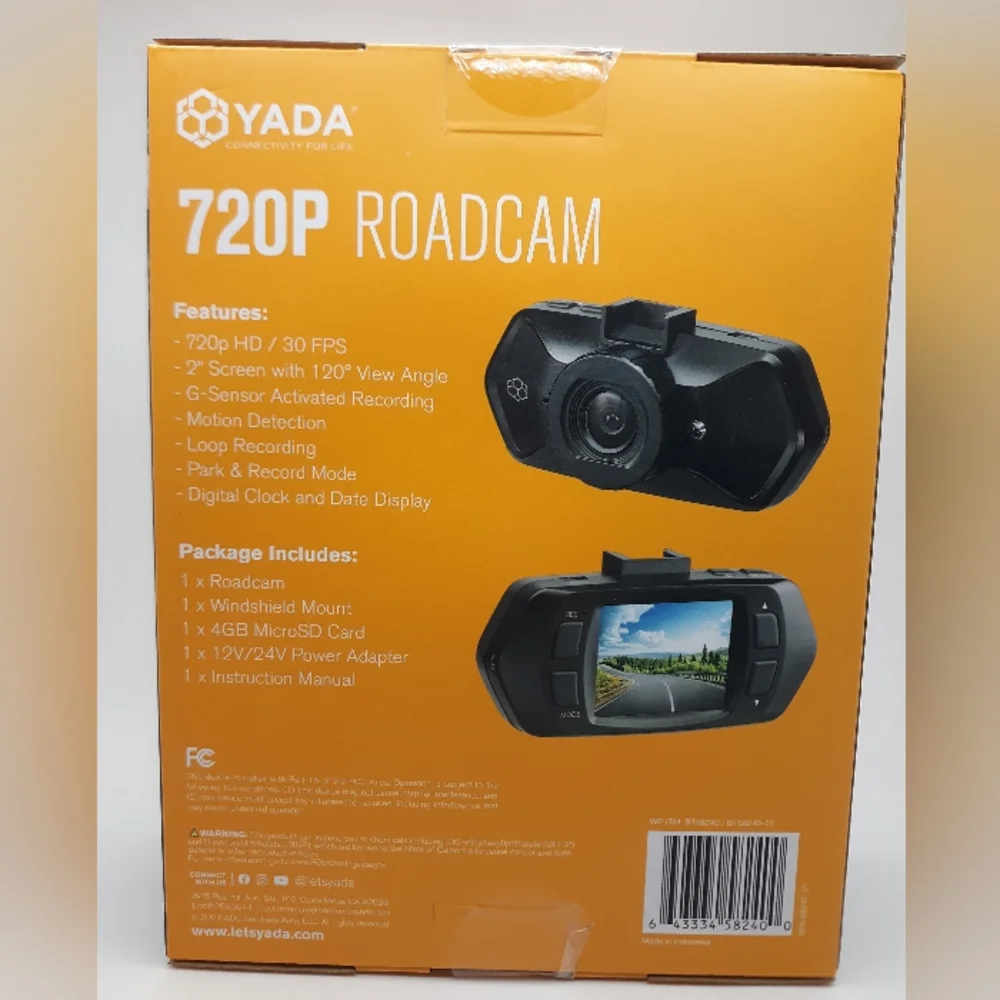 YADA 720P Dash Road Camera, 120-Degree Wide Angle Lens, G-Sensor 4GB SD Card